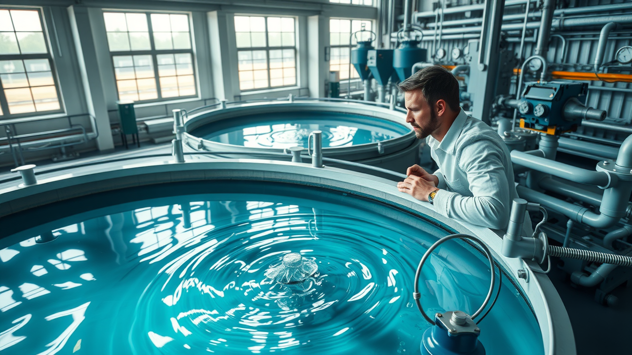 Circular primary and secondary clarifiers in upland industrial waste water treatment plant