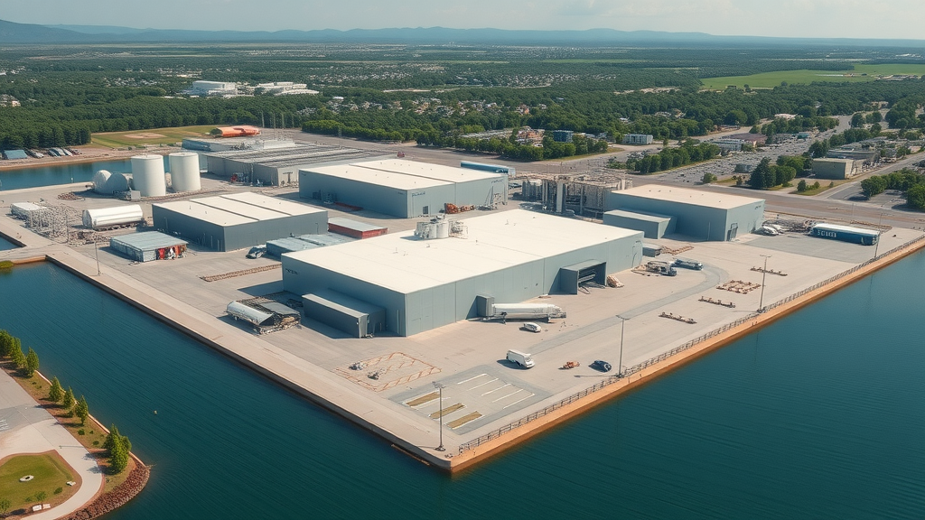 Aerial view of a modern industrial facility in Claremont with nearby water bodies and lush green environment - industrial waste water treatment Claremont