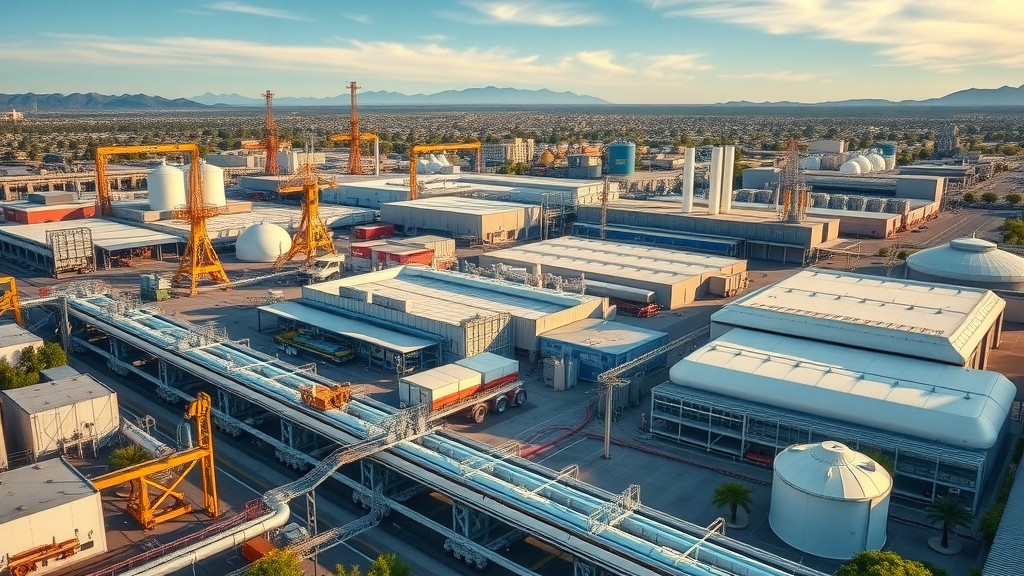 anaheim industrial water treatment systems showing pipelines and urban industrial water system with city water backdrop