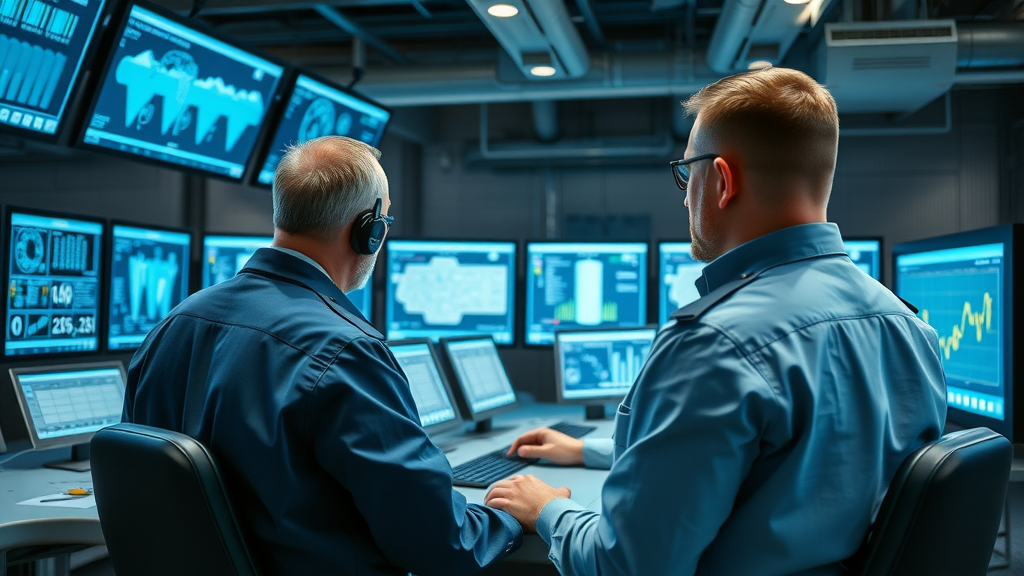 state-of-the-art pomona water reclamation plant control room with engineers monitoring digital panels for industrial waste water treatment