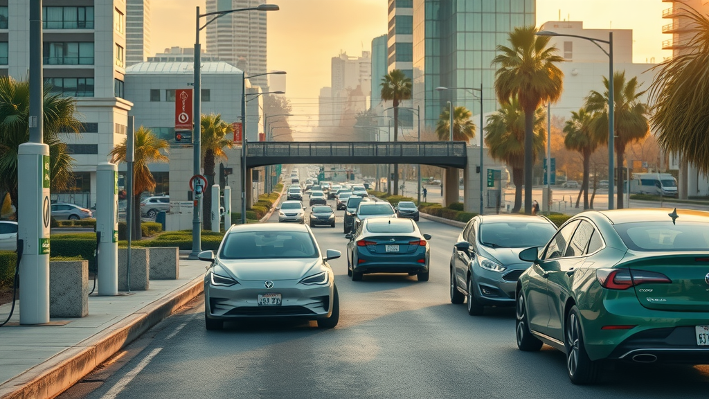 electric vehicles in California cityscape illustrating parallels to pH balancing mandates