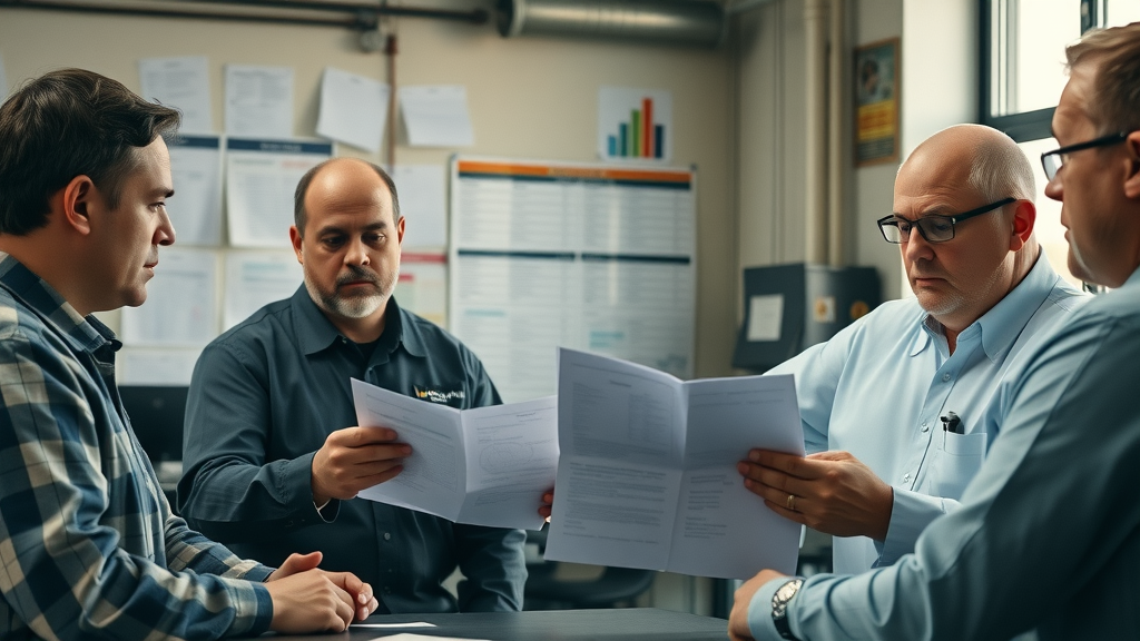 Industrial compliance meeting discussing consequences of wastewater non-compliance