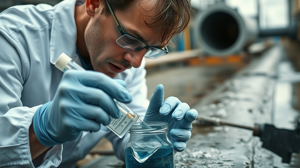 Lab technician collecting industrial wastewater samples as part of compliance monitoring