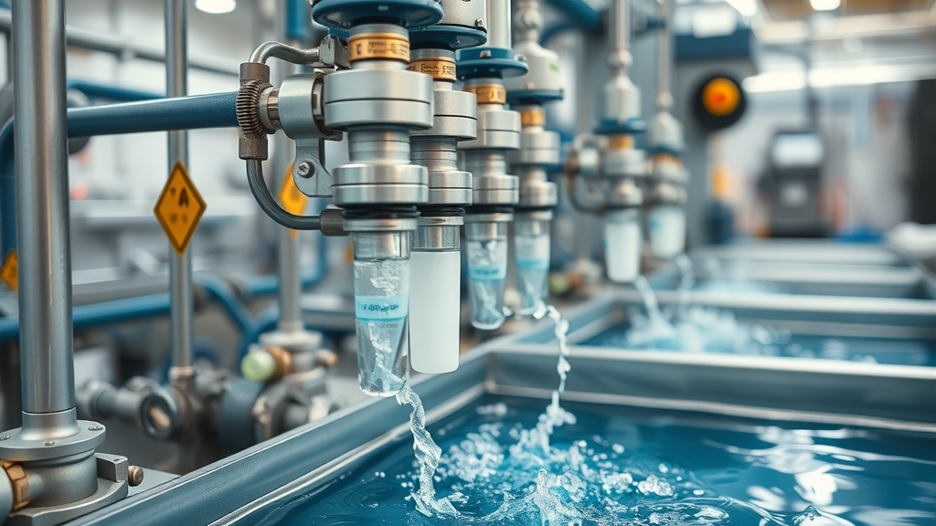 High-detail industrial dosing equipment injecting chemicals for sulfide and TSS reduction in industrial wastewater treatment