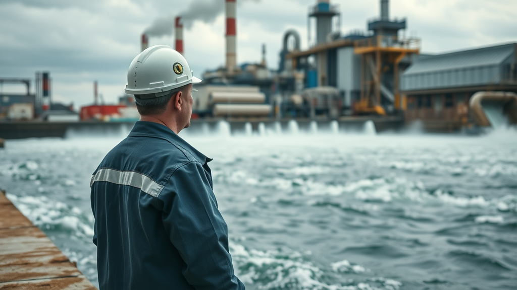 Industrial wastewater discharge illustrating sulfide presence with visible fumes near manufacturing plant
