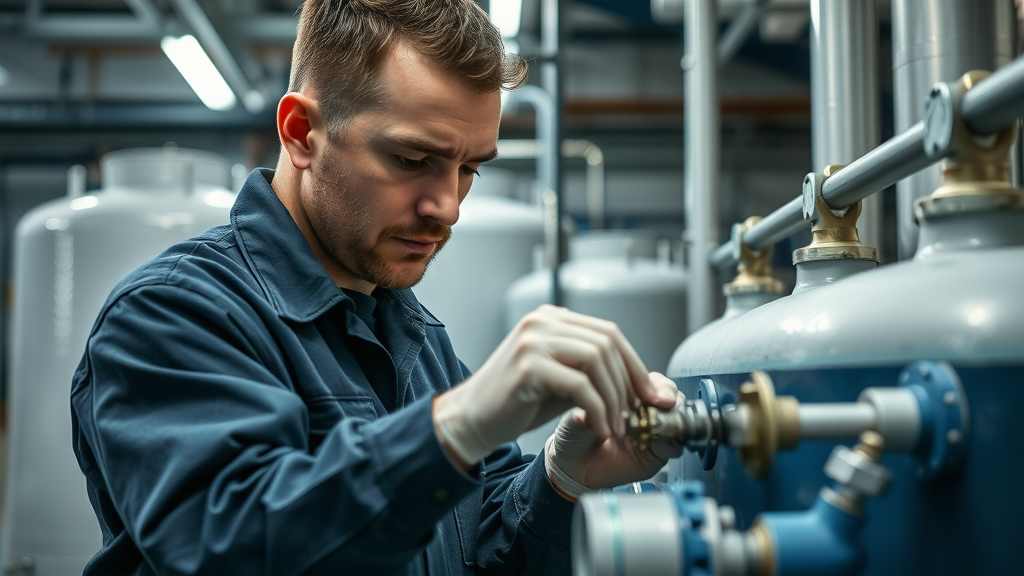 Technician inspecting RO membrane for fouling and scaling in a desalination plant