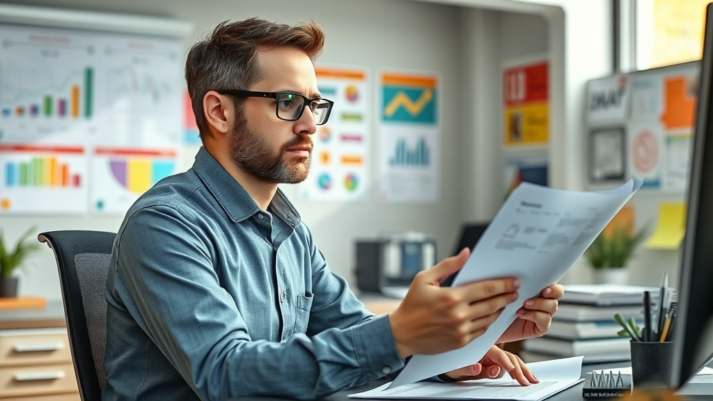 Professional environmental health and safety manager reviewing compliance documents relevant to wastewater compliance roles