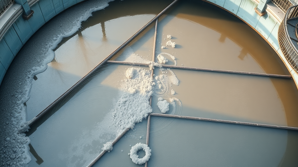 industrial sedimentation tank in operation for primary treatment in wastewater & sewage treatment plants