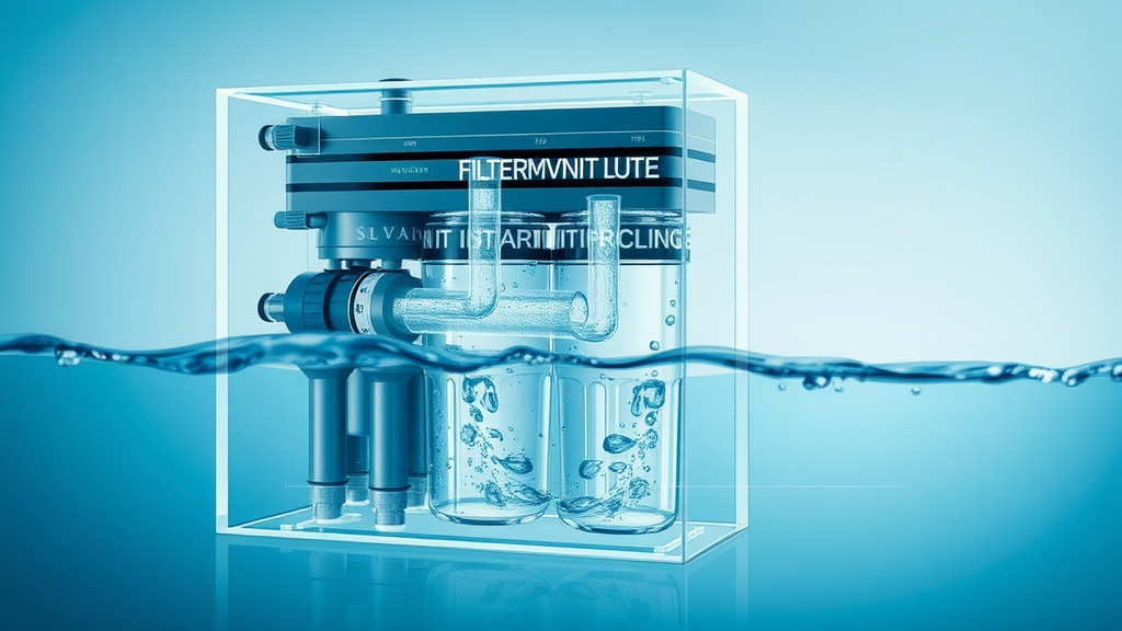 Detailed illustration of a water filtration system showing removal of heavy metals and contaminants