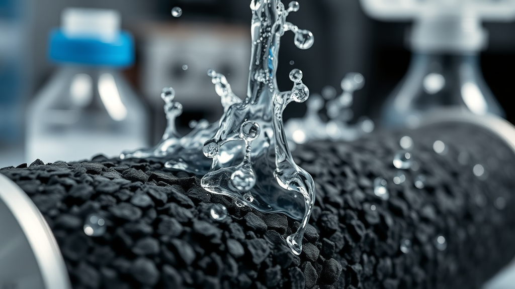 Close-up of activated carbon water filter system removing contaminants in tap water