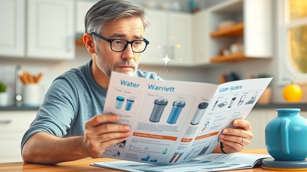 Homeowner comparing water filtration system options, assessing different water filters for home use