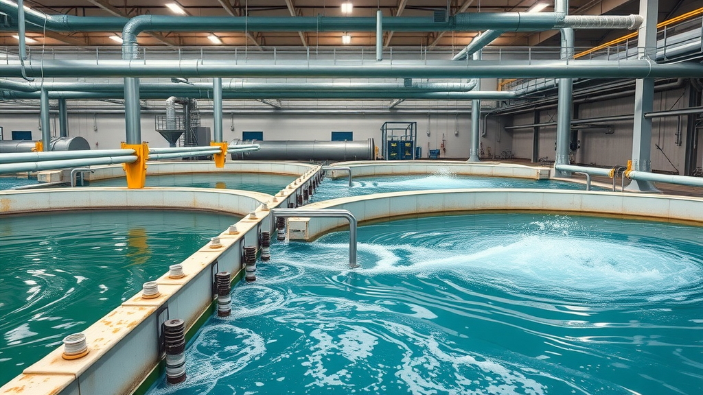 Modern industrial wastewater treatment facility tanks and pipelines in action