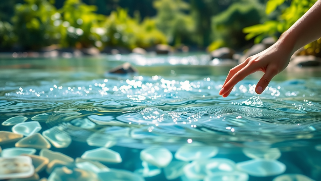 crystal clear water disinfection system sunlight lush landscape vibrant greenery