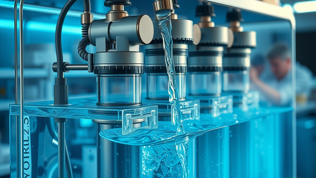 close-up advanced water disinfection and filtration system with multiple transparent filters and dynamic water flow